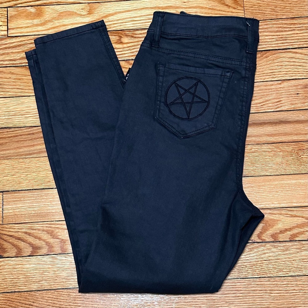 BlackCraft Cult Black Coated Skinny Pants Pentagram Star Zipper Size 9 Womens